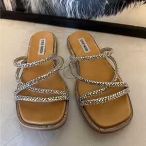Steve Madden Silver Tan Sandals with Braided Straps